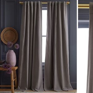 NWT QUINCE 48x108 Cotton Slub Room Darkening Curtain Grey 8502